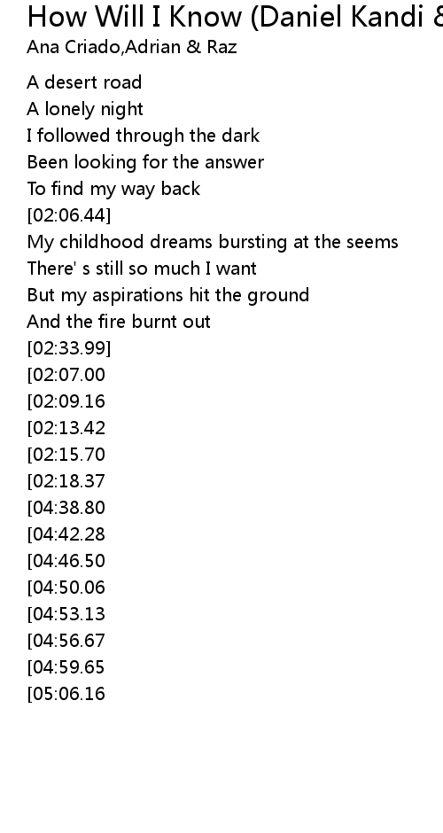 How Will I Know Daniel Kandi Dennis Pedersen Extended Lyrics Follow Lyrics follow lyrics