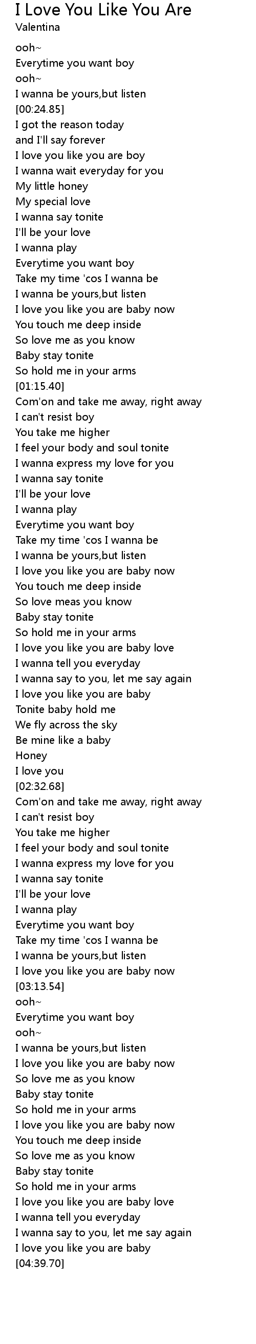 I Love You Like You Are Lyrics Follow Lyrics