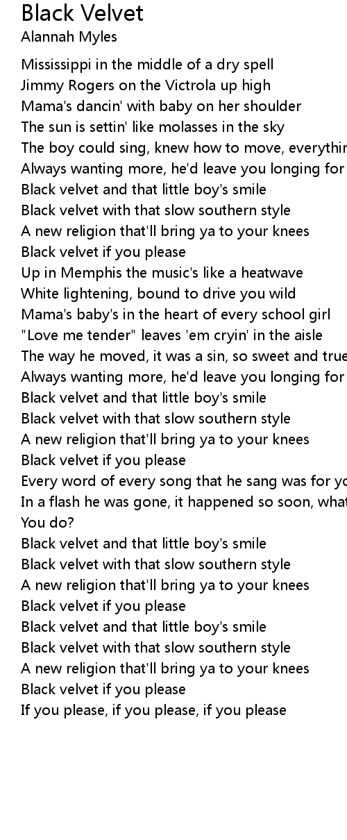 Black Velvet Lyrics Follow Lyrics