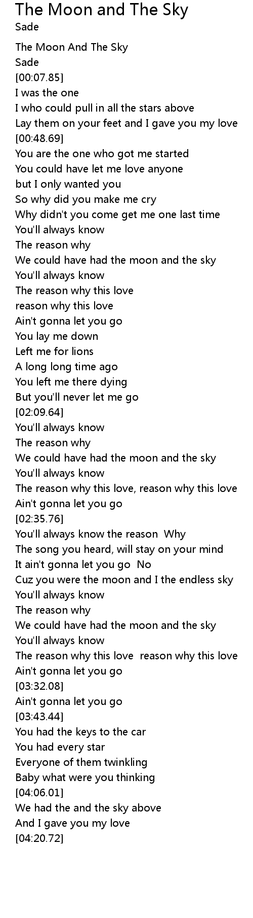 The Moon And The Sky Lyrics Follow Lyrics