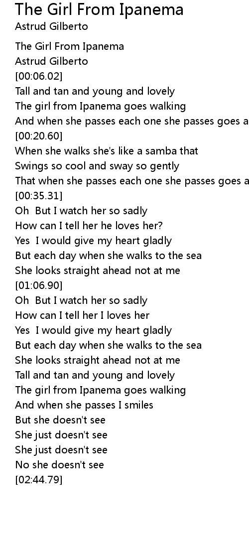 The Girl From Ipanema Lyrics Follow Lyrics