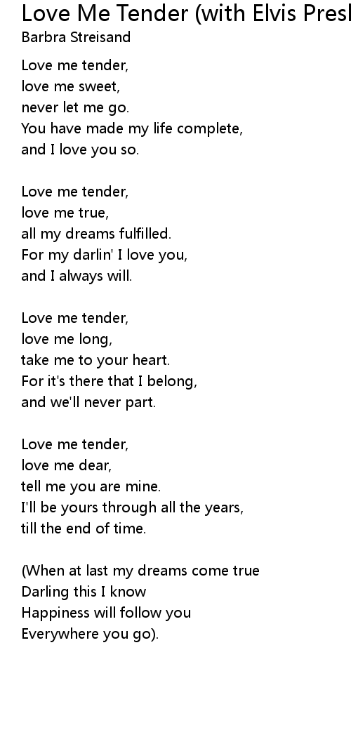 Love Me Tender (with Elvis Presley) Lyrics Follow Lyrics