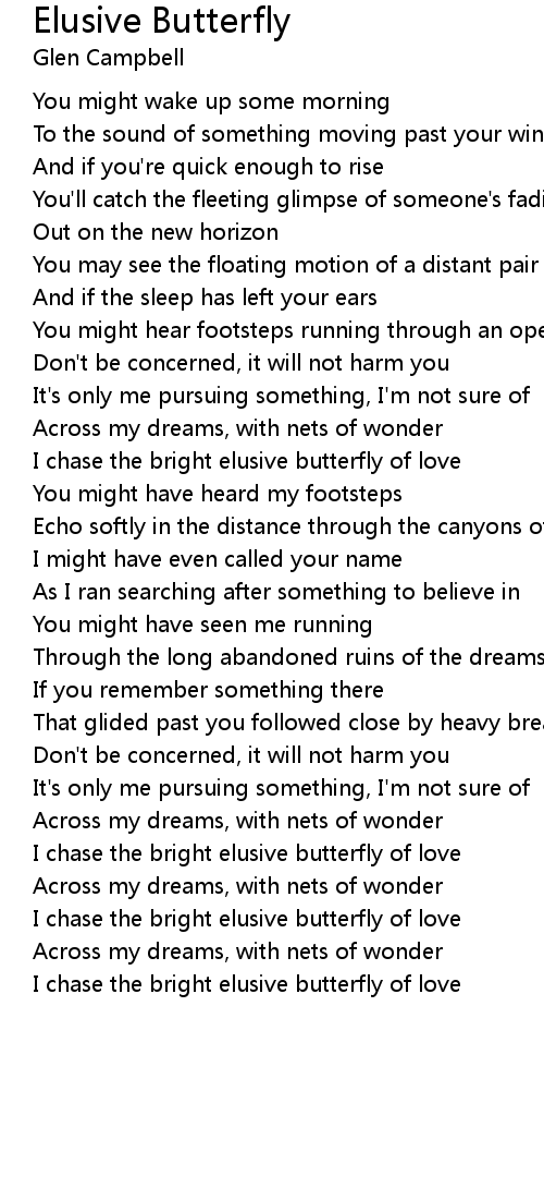 Elusive Butterfly Lyrics Follow Lyrics