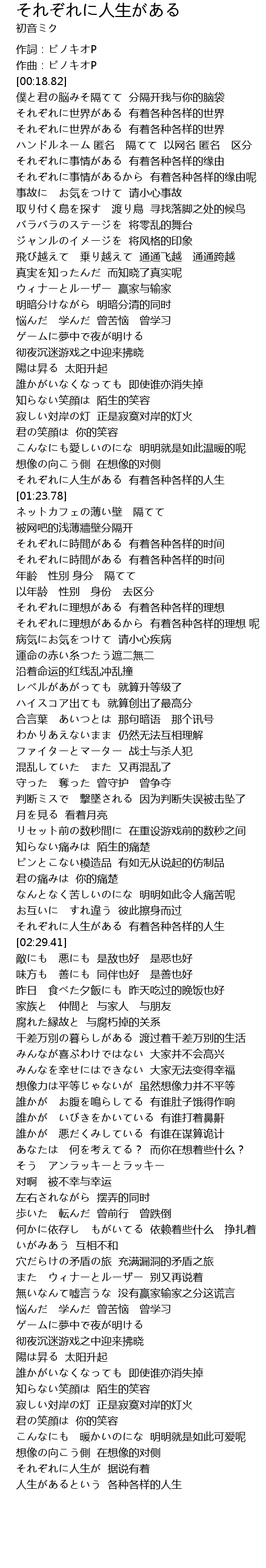 それぞれに人生がある Ren Sheng Lyrics Follow Lyrics