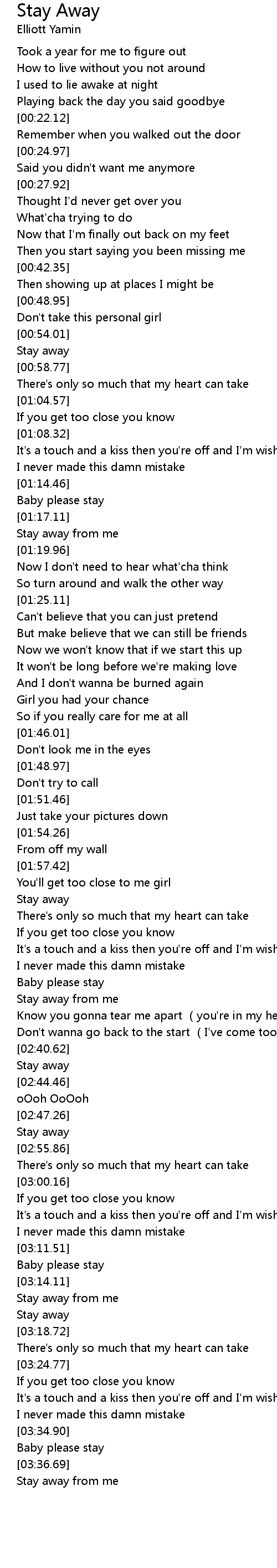Stay Away Lyrics Follow Lyrics