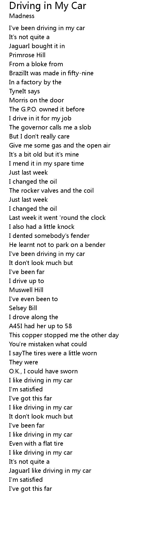 Driving in My Car Lyrics - Follow Lyrics