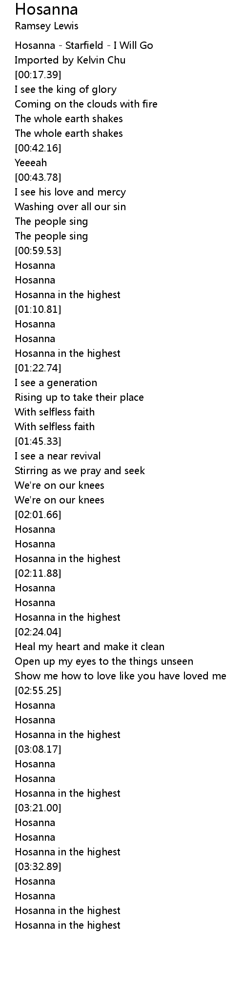 Hosanna Lyrics Follow Lyrics