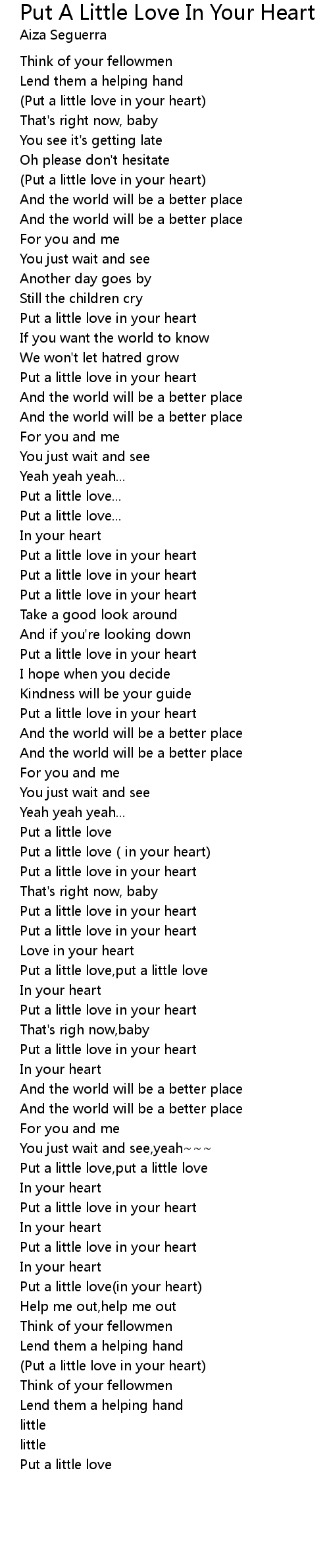Put A Little Love In Your Heart Lyrics Follow Lyrics follow lyrics
