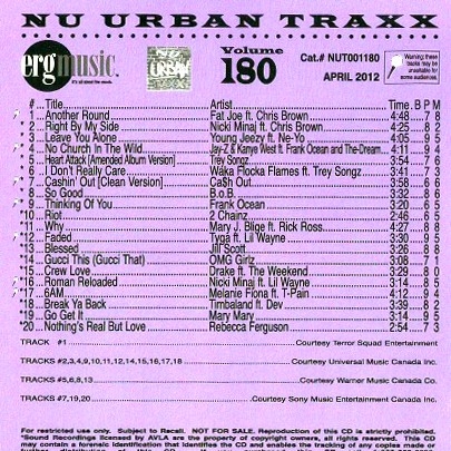 ERG Music Canada: Nu Urban Traxx, Volume 180